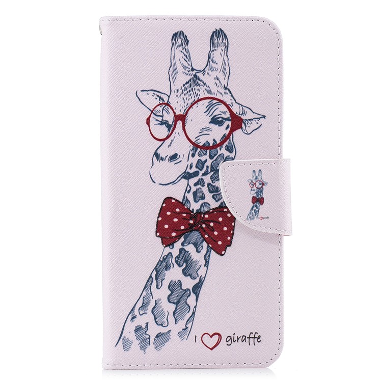 For Xiaomi Redmi Note 6 Pro Patterned Leather Wallet Phone Case Cover with Stand - Giraffe Wearing Glasses-7