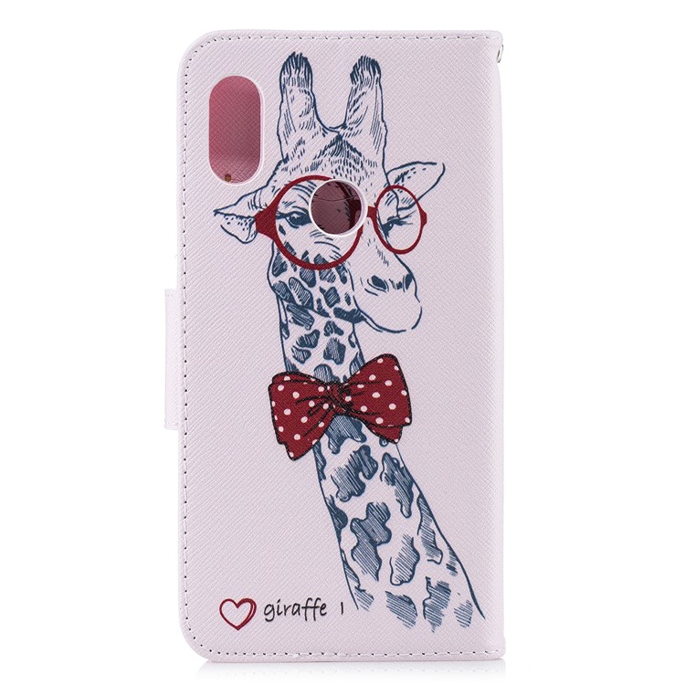 For Xiaomi Redmi Note 6 Pro Patterned Leather Wallet Phone Case Cover with Stand - Giraffe Wearing Glasses-8