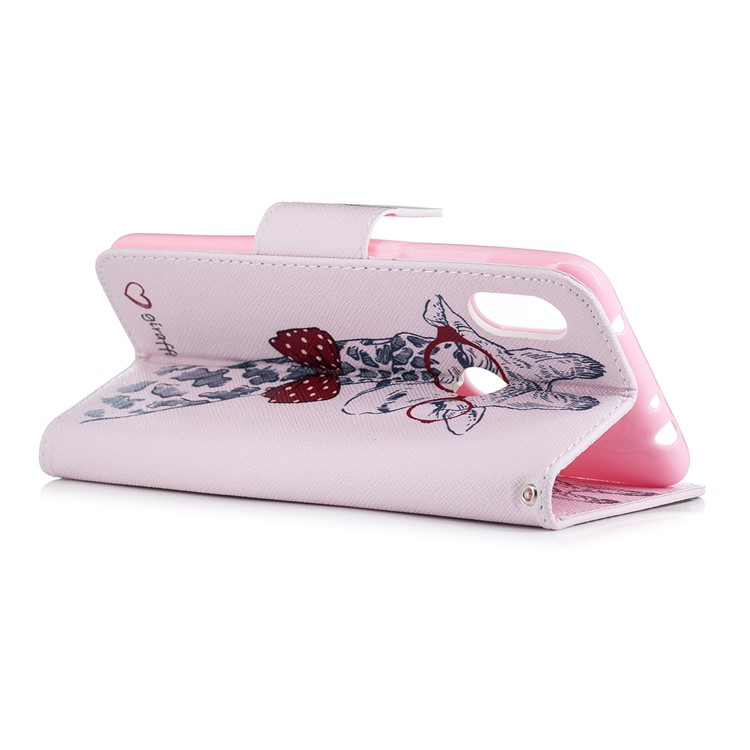 For Xiaomi Redmi Note 6 Pro Patterned Leather Wallet Phone Case Cover with Stand - Giraffe Wearing Glasses-9