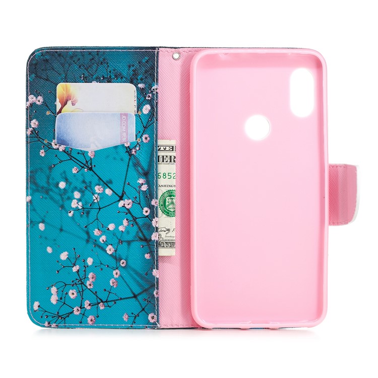 Pattern Printing Card Holder Leather Case Cover with Stand for Xiaomi Redmi Note 6 Pro - Tree with Flowers-13