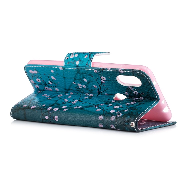 Pattern Printing Card Holder Leather Case Cover with Stand for Xiaomi Redmi Note 6 Pro - Tree with Flowers-9