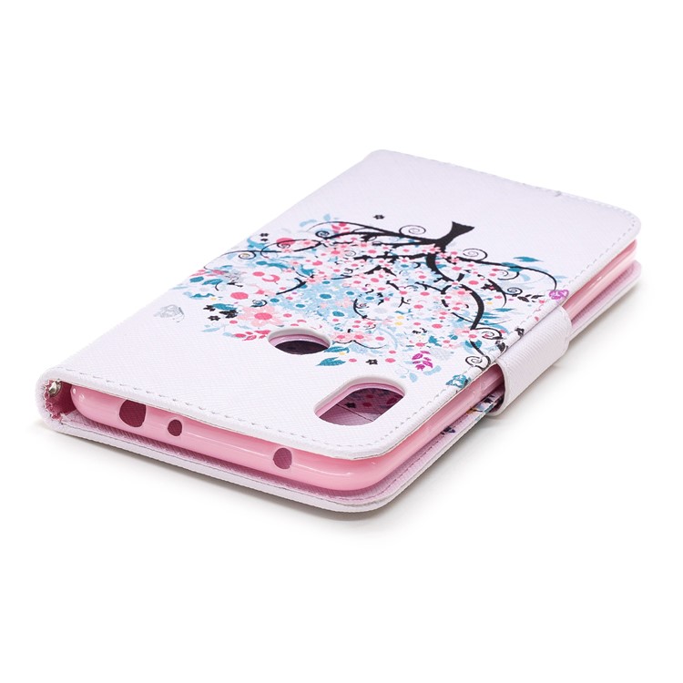 Pattern Printing Leather Case Cover with Card Holders for Xiaomi Redmi Note 6 Pro - Flowered Tree-12