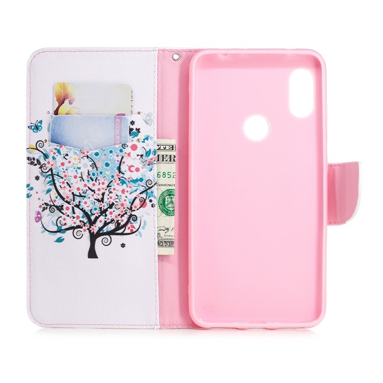 Pattern Printing Leather Case Cover with Card Holders for Xiaomi Redmi Note 6 Pro - Flowered Tree-13