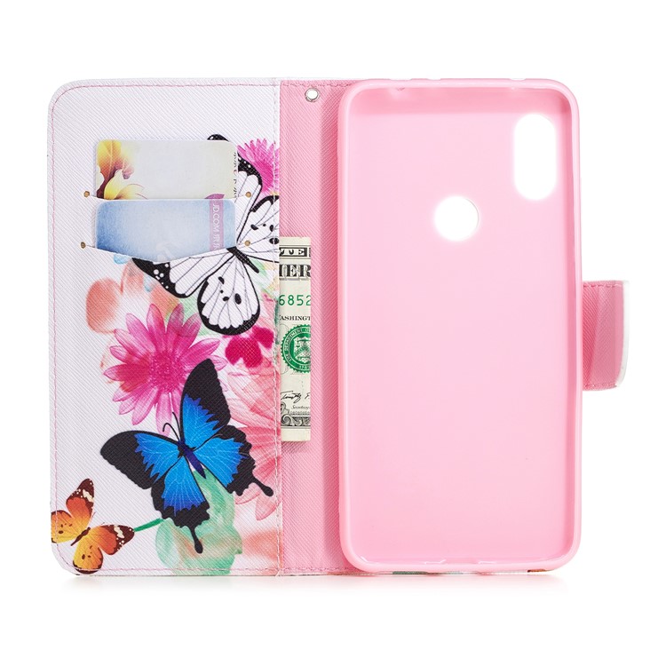 Pattern Printing Card Holder Leather Case Cover with Stand for Xiaomi Redmi Note 6 Pro - Butterflies and Flowers-13