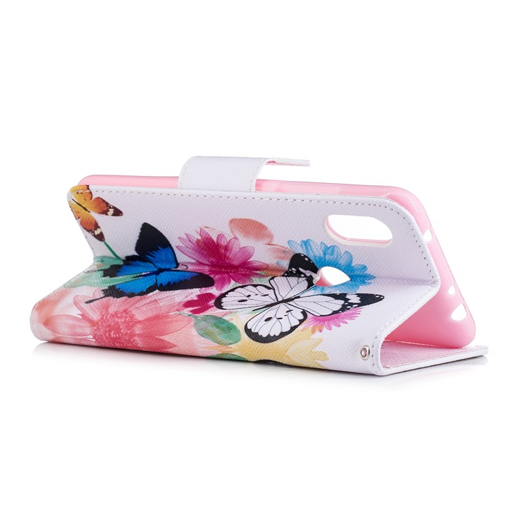 Pattern Printing Card Holder Leather Case Cover with Stand for Xiaomi Redmi Note 6 Pro - Butterflies and Flowers-9