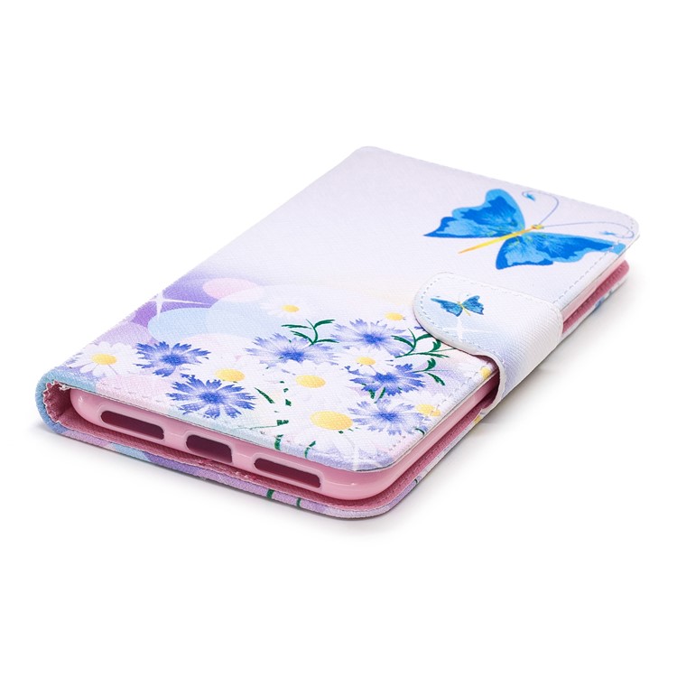 Patterned Leather Wallet Protector Mobile Cover with Stand for Xiaomi Redmi Note 6 Pro - Blue Butterfles-11