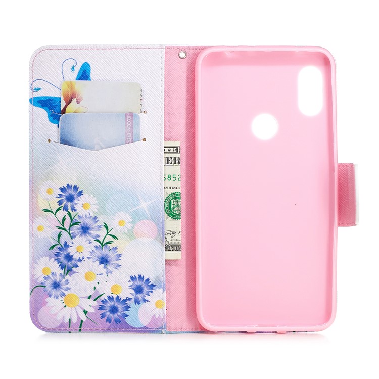 Patterned Leather Wallet Protector Mobile Cover with Stand for Xiaomi Redmi Note 6 Pro - Blue Butterfles-13