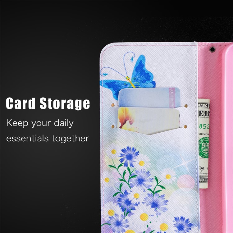 Patterned Leather Wallet Protector Mobile Cover with Stand for Xiaomi Redmi Note 6 Pro - Blue Butterfles-4