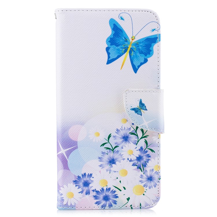 Patterned Leather Wallet Protector Mobile Cover with Stand for Xiaomi Redmi Note 6 Pro - Blue Butterfles-7