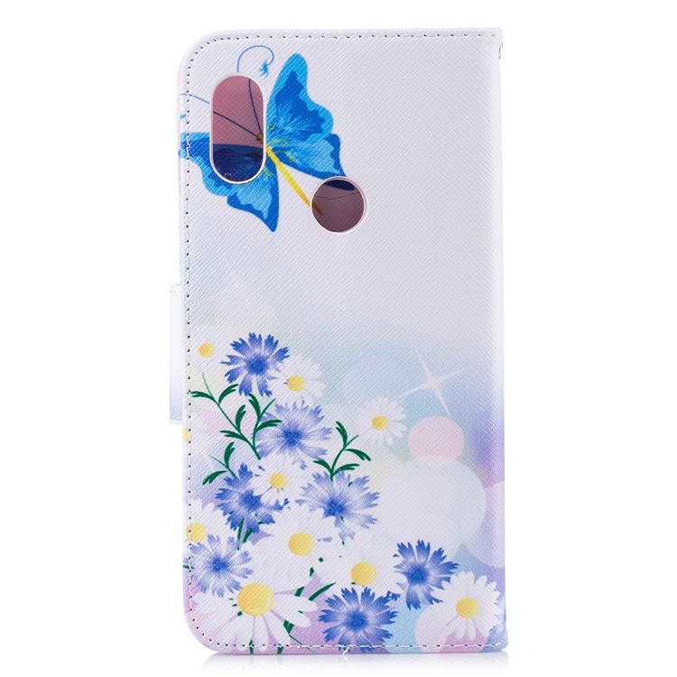 Patterned Leather Wallet Protector Mobile Cover with Stand for Xiaomi Redmi Note 6 Pro - Blue Butterfles-8