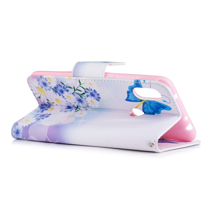 Patterned Leather Wallet Protector Mobile Cover with Stand for Xiaomi Redmi Note 6 Pro - Blue Butterfles-9