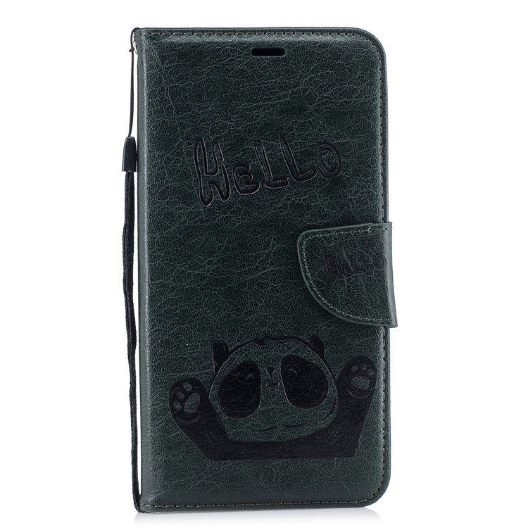 Imprinted Hello Panda PU Leather Magnetic Wallet Phone Shell for Xiaomi Redmi Note 6 Pro - Blackish Green-2