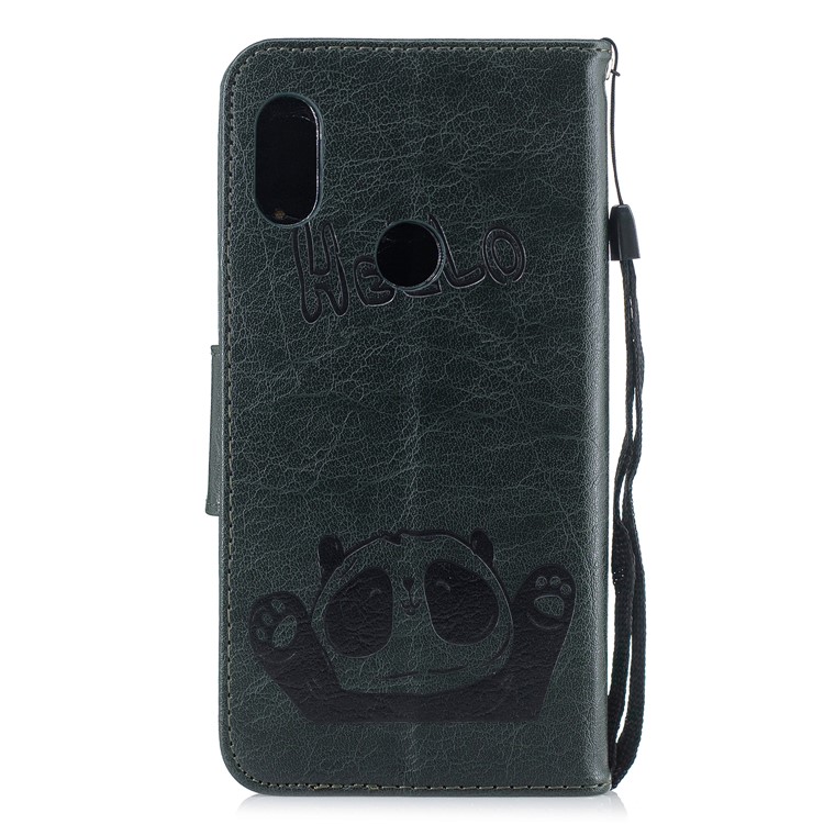 Imprinted Hello Panda PU Leather Magnetic Wallet Phone Shell for Xiaomi Redmi Note 6 Pro - Blackish Green-3