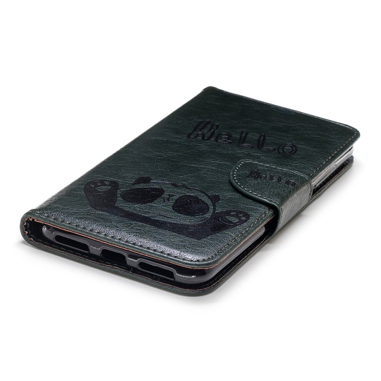 Imprinted Hello Panda PU Leather Magnetic Wallet Phone Shell for Xiaomi Redmi Note 6 Pro - Blackish Green-6