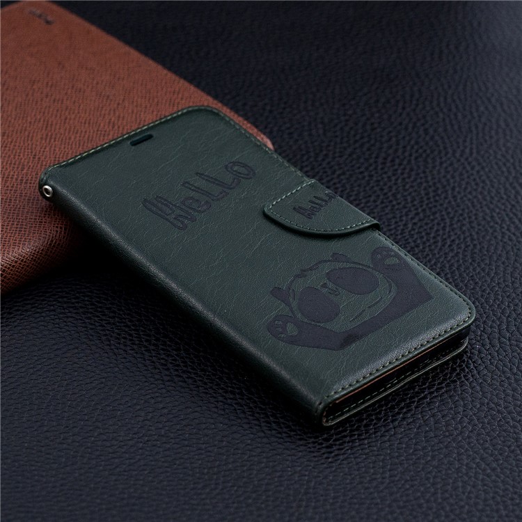 Imprinted Hello Panda PU Leather Magnetic Wallet Phone Shell for Xiaomi Redmi Note 6 Pro - Blackish Green-8