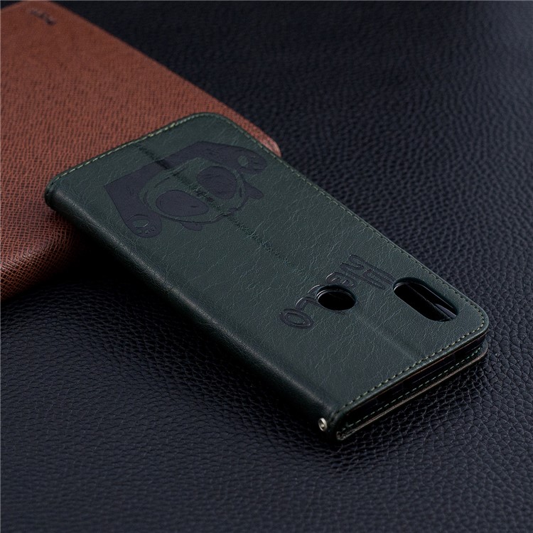 Imprinted Hello Panda PU Leather Magnetic Wallet Phone Shell for Xiaomi Redmi Note 6 Pro - Blackish Green-9