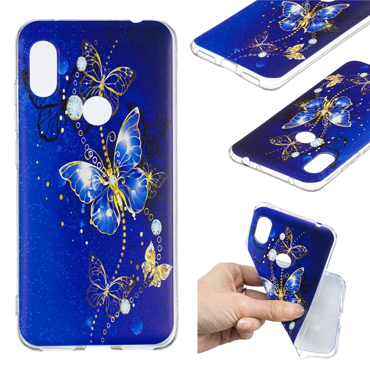 Pattern Printing TPU Cover for Xiaomi Redmi Note 6 Pro - Blue Butterfly-1