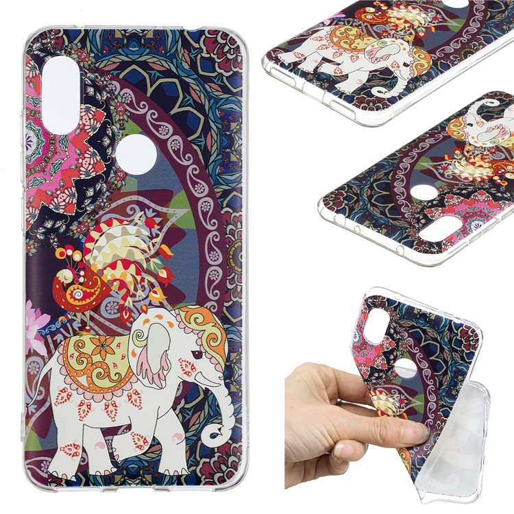 Pattern Printing TPU Shell for Xiaomi Redmi Note 6 Pro - Flower and Elephant-1