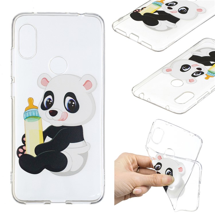 Pattern Printing TPU Protection Phone Casing for Xiaomi Redmi Note 6 Pro - Panda Holding a Bottle-1