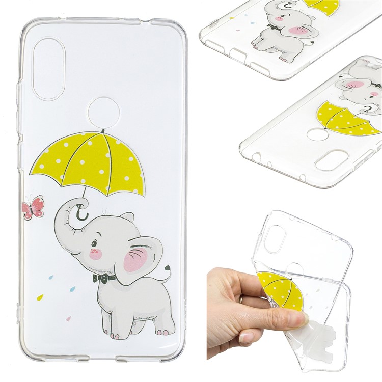 Pattern Printing Flexible TPU Mobile Phone Shell for Xiaomi Redmi Note 6 Pro - Elephant Holding an Umbrella-1