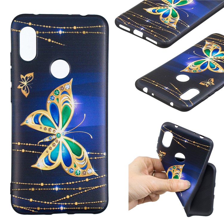 Pattern Printing Embossed TPU Cell Phone Case for Xiaomi Redmi Note 6 Pro - Colorized Butterfly-1