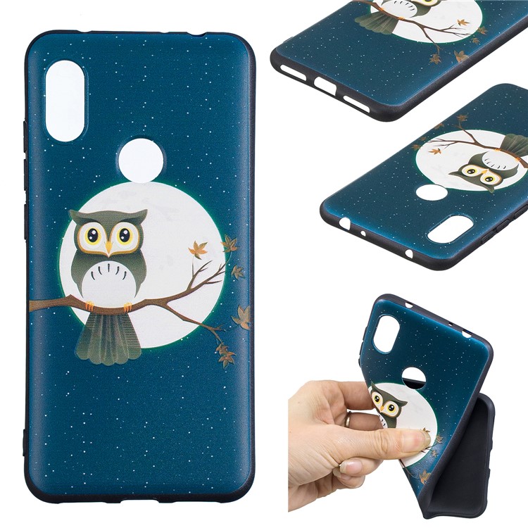 Pattern Printing Embossed TPU Case Accessory for Xiaomi Redmi Note 6 Pro - Owl on the Branch-1