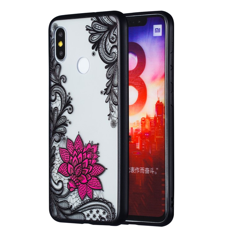 Embossed Flower Pattern TPU + PC Combo Mobile Phone Case for Xiaomi Mi 8 (6.21-inch) - Small Red Flower-1