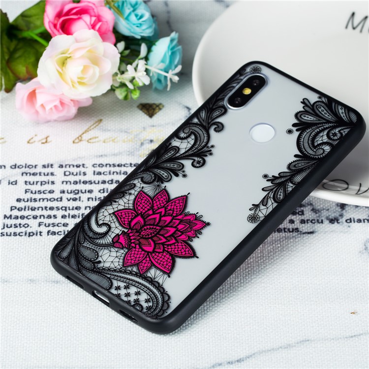 Embossed Flower Pattern TPU + PC Combo Mobile Phone Case for Xiaomi Mi 8 (6.21-inch) - Small Red Flower-4