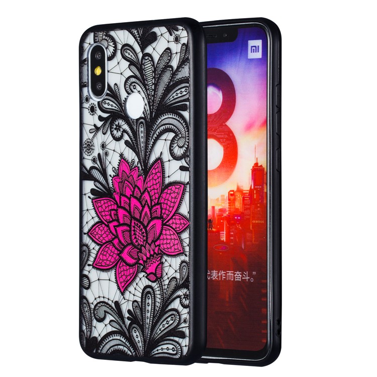 Embossed Flower Pattern TPU + Plastic Hybrid Cell Phone Cover for Xiaomi Mi 8 (6.21-inch) - Big Red Flower-1