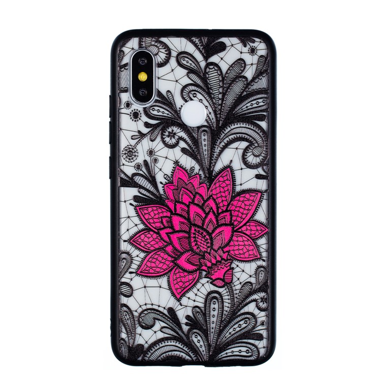 Embossed Flower Pattern TPU + Plastic Hybrid Cell Phone Cover for Xiaomi Mi 8 (6.21-inch) - Big Red Flower-2