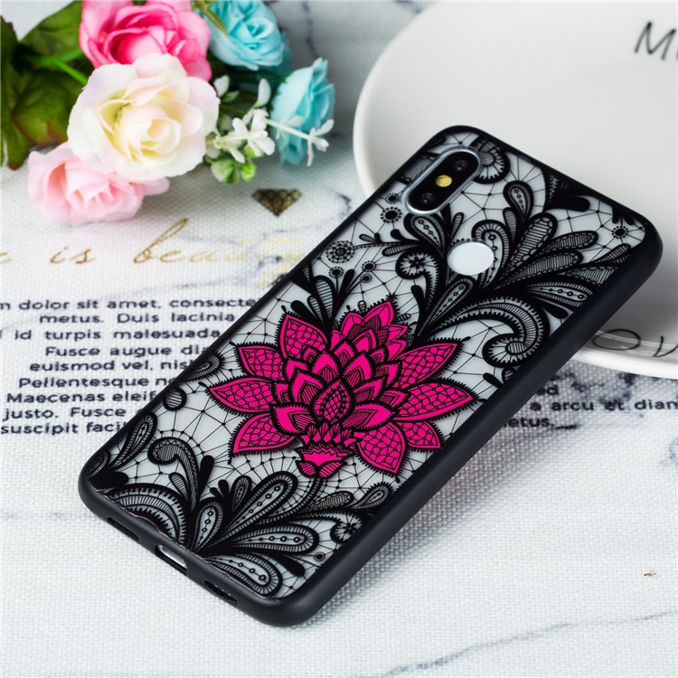 Embossed Flower Pattern TPU + Plastic Hybrid Cell Phone Cover for Xiaomi Mi 8 (6.21-inch) - Big Red Flower-4