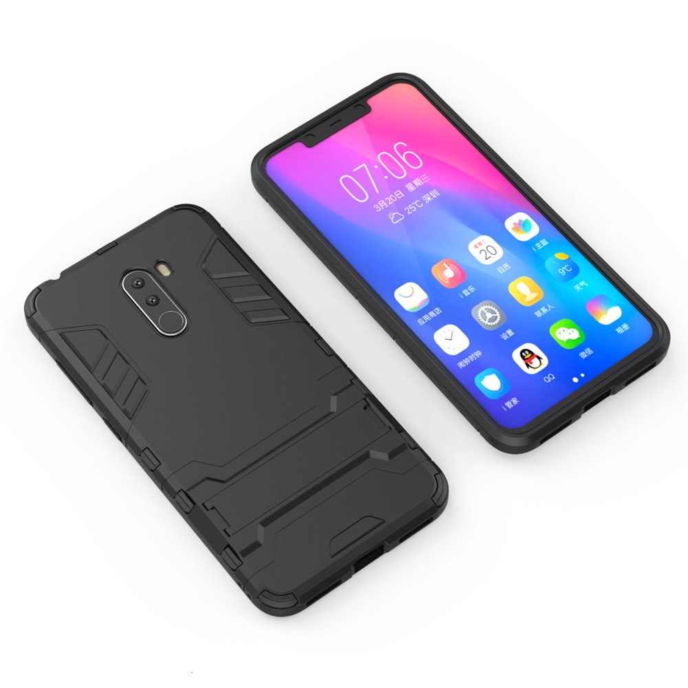 Custodia Ibrida TPU in Plastica di Guardia Cool Con Cavalletto Per Xiaomi Pocophone F1 / Poco F1 (India) - Nero