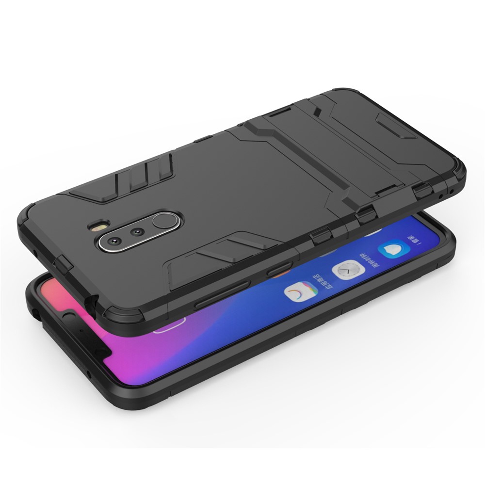 Cool Guard Plastic TPU Hybrid -hülle Mit Kickstand Für Xiaomi Pocophone F1 / Poco F1 (indien) - Schwarz