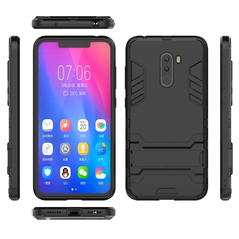 Cool Guard Plastic TPU Case Híbrido Com Kickstand Para Xiaomi Pocophone F1 / Poco F1 (índia) - Preto