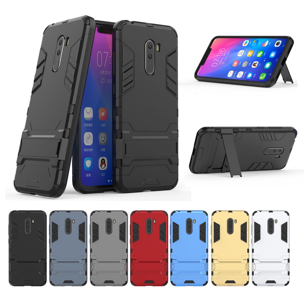 Cool Guard Plastic TPU Case Híbrido Com Kickstand Para Xiaomi Pocophone F1 / Poco F1 (índia) - Preto