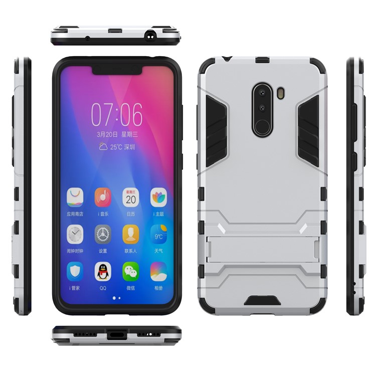 Cool Guard Plastic TPU Hybrid Cover with Kickstand for Xiaomi Pocophone F1 / Poco F1 (India) - White-4