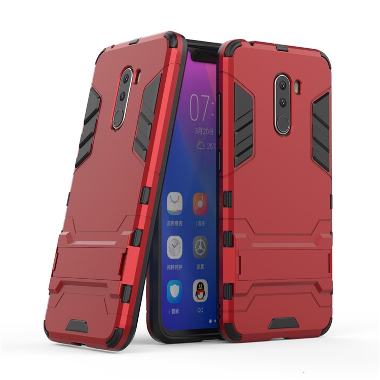 Cool Guard Plastic TPU Hybrid Phone Casing with Kickstand for Xiaomi Pocophone F1 / Poco F1 (India) - Red-1