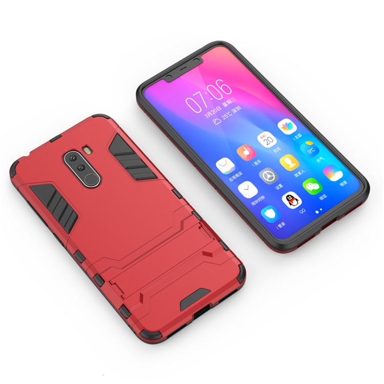Cool Guard Plastic TPU Hybrid Phone Casing with Kickstand for Xiaomi Pocophone F1 / Poco F1 (India) - Red-3