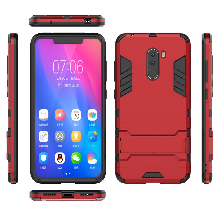 Cool Guard Plastic TPU Hybrid Phone Casing with Kickstand for Xiaomi Pocophone F1 / Poco F1 (India) - Red-4