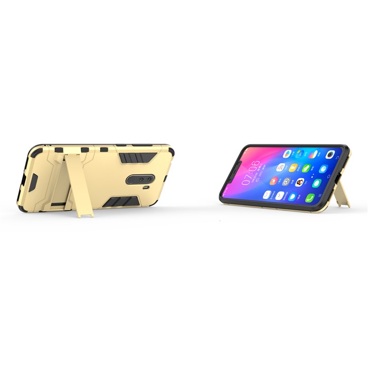 Cool Guard Plastic TPU Hybrid Mobile Cover with Kickstand for Xiaomi Pocophone F1 / Poco F1 (India) - Gold-5