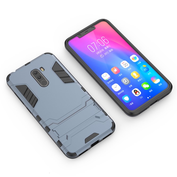 Cool Guard Plastic TPU Hybrid Case Cover with Kickstand for Xiaomi Pocophone F1 / Poco F1 (India) - Dark Blue-3