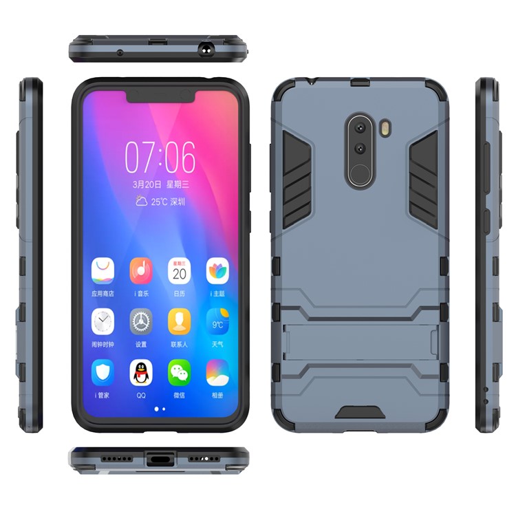 Cool Guard Plastic TPU Hybrid Case Cover with Kickstand for Xiaomi Pocophone F1 / Poco F1 (India) - Dark Blue-4