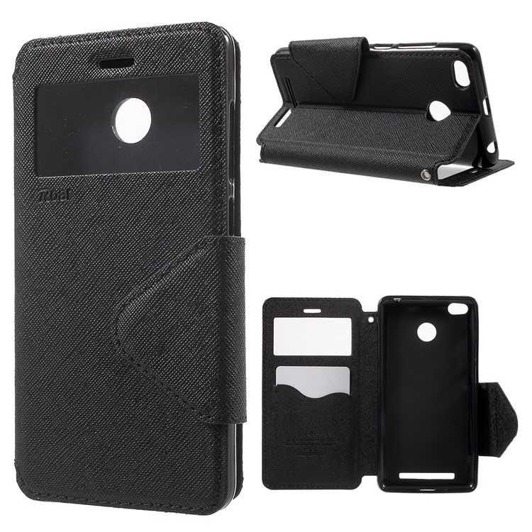 ROAR KOREA View Window Leather Stand Case for Xiaomi Redmi 3S - Black-1