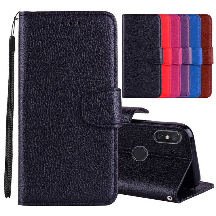 Litchi Grain PU Leather Stand Wallet Phone Case for Xiaomi Mi A2 Lite / Redmi 6 Pro - Black-1