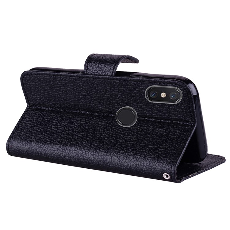 Litchi Grain PU Leather Stand Wallet Phone Case for Xiaomi Mi A2 Lite / Redmi 6 Pro - Black-6