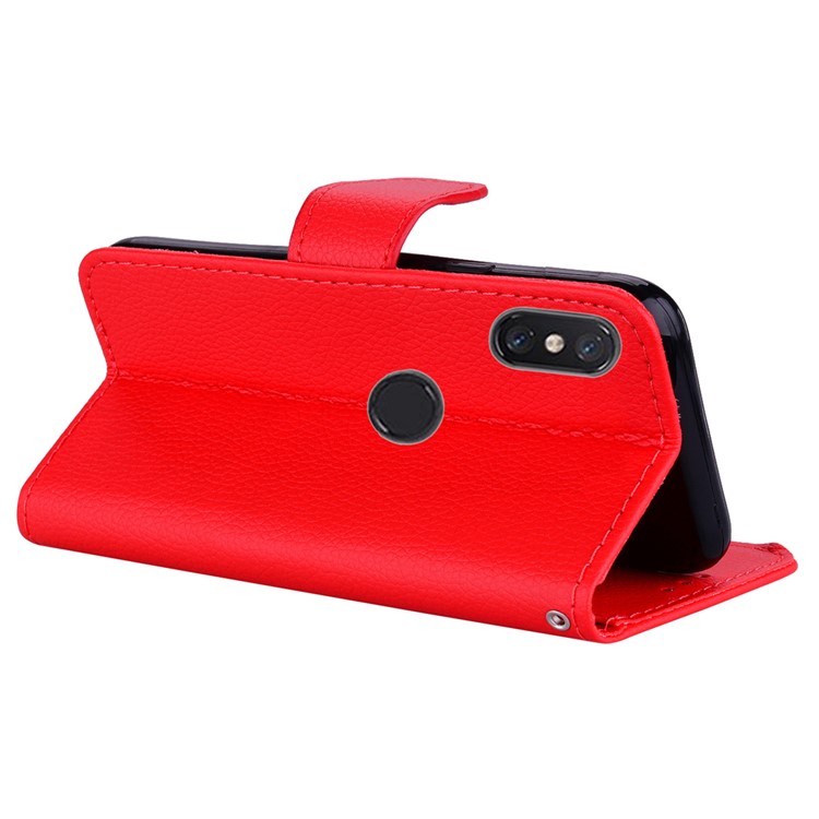Litchi Grain PU Leather Stand Wallet Phone Cover for Xiaomi Mi A2 Lite / Redmi 6 Pro - Red-5