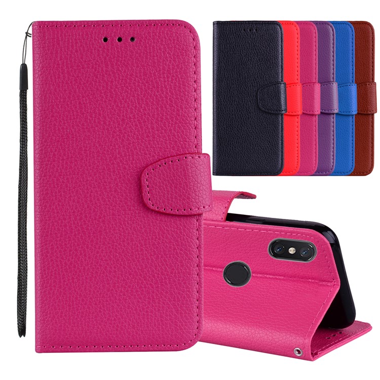 Litchi Grain PU Leather Stand Wallet Phone Shell for Xiaomi Mi A2 Lite / Redmi 6 Pro - Rose-1