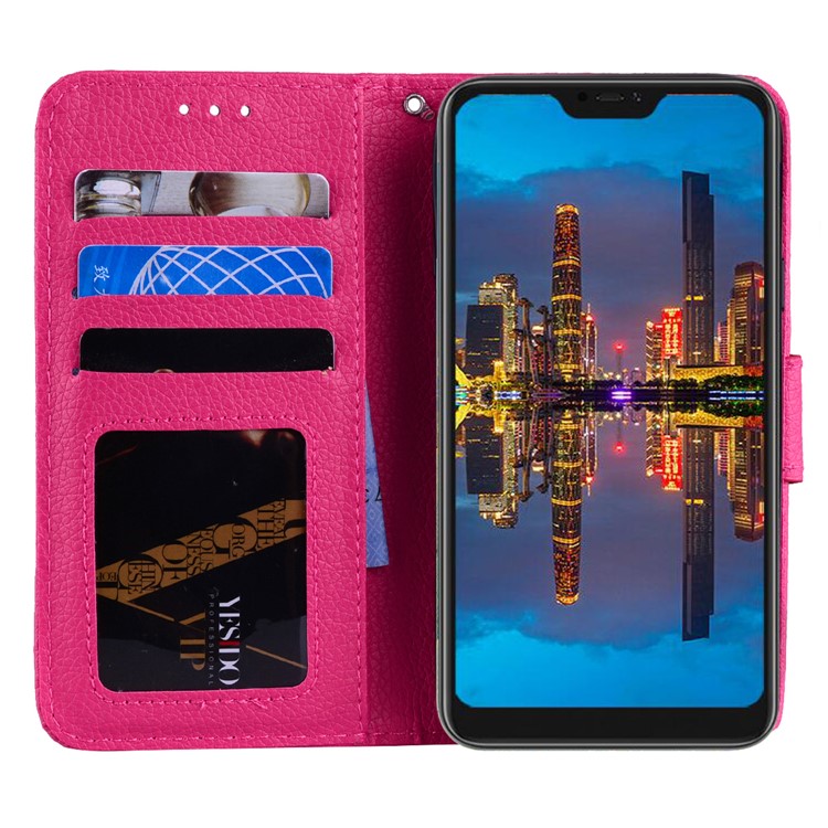 Litchi Grain PU Leather Stand Wallet Phone Shell for Xiaomi Mi A2 Lite / Redmi 6 Pro - Rose-7