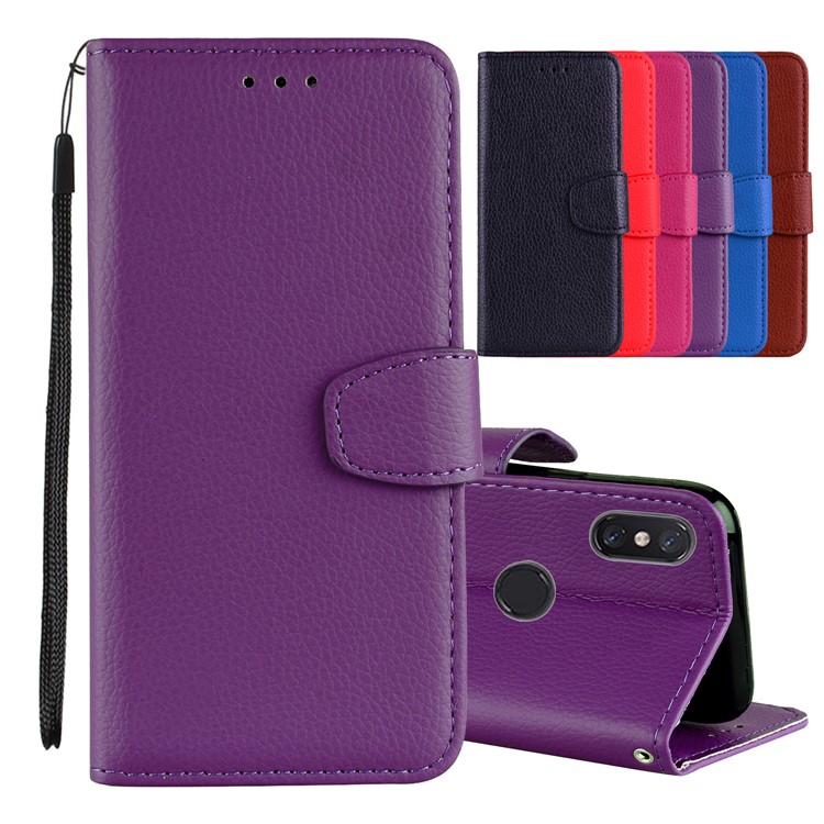 Litchi Grain PU Leather Stand Wallet Cell Phone Case for Xiaomi Mi A2 Lite / Redmi 6 Pro - Purple-1