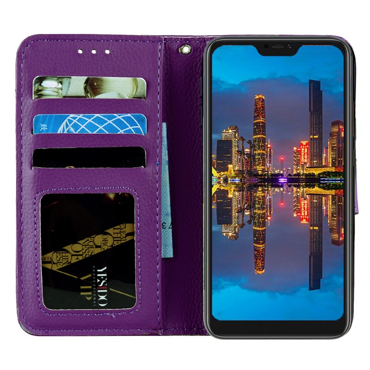 Litchi Grain PU Leather Stand Wallet Cell Phone Case for Xiaomi Mi A2 Lite / Redmi 6 Pro - Purple-7